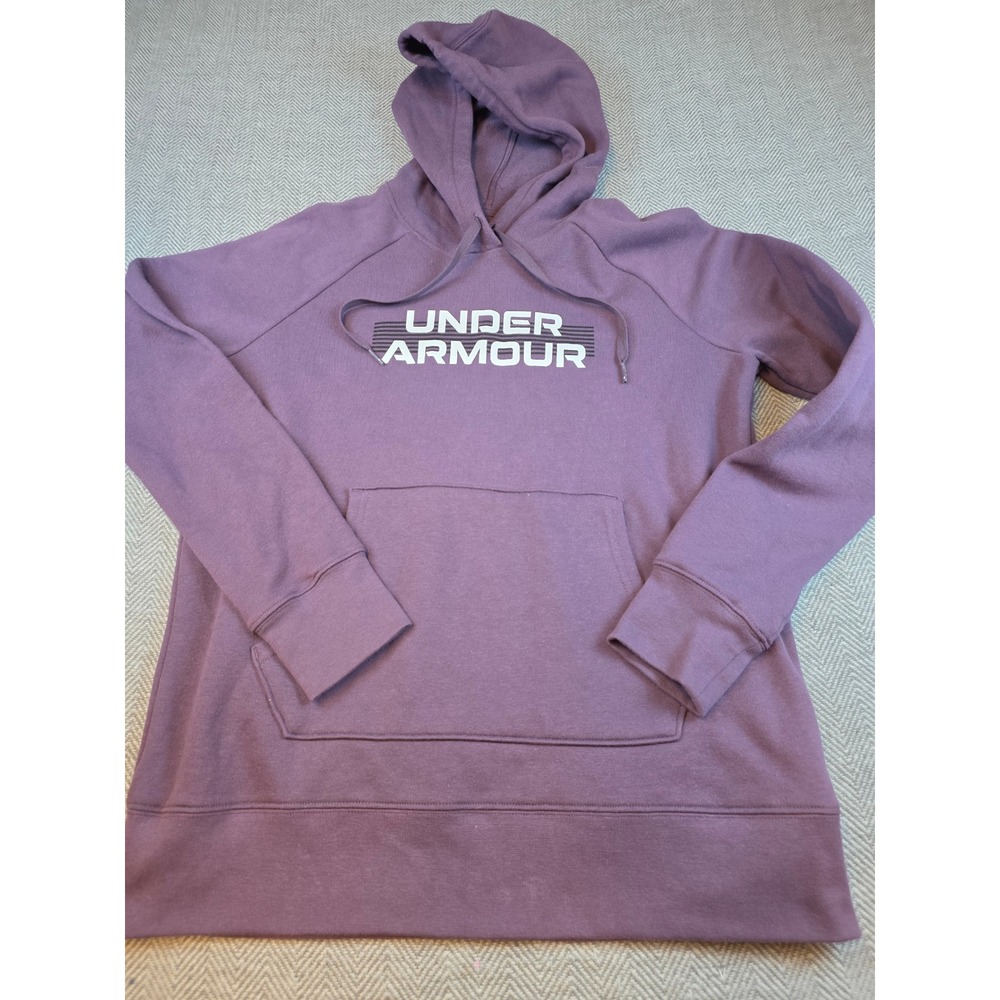 Under Armour Womens Rival Fleece Hoodie Purple Graphic Pullover Loose Fit SM